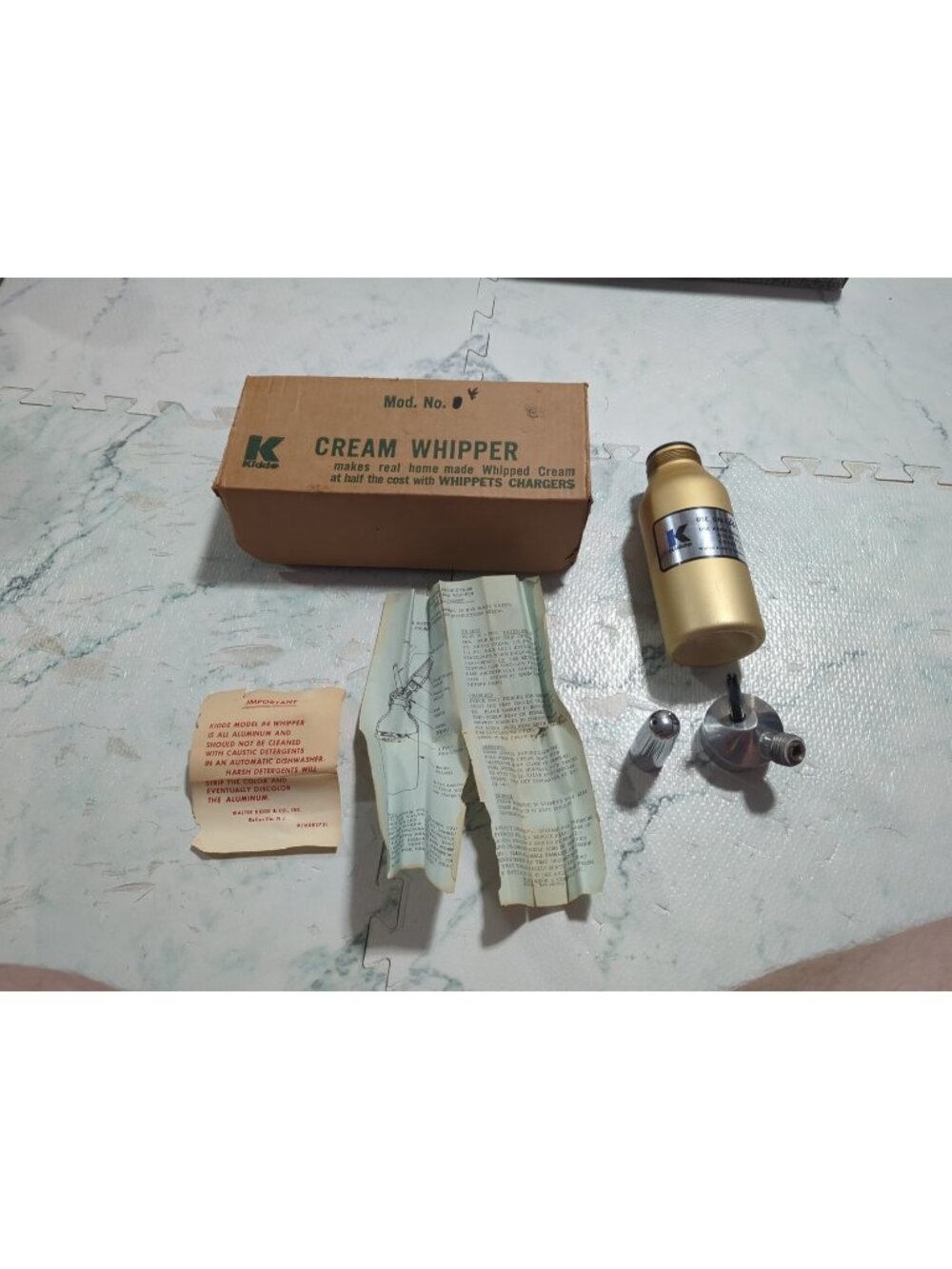 Vintage Kidde # Mod 4 USA Cream Whipper Bottle Gold Color In Box With Instructio